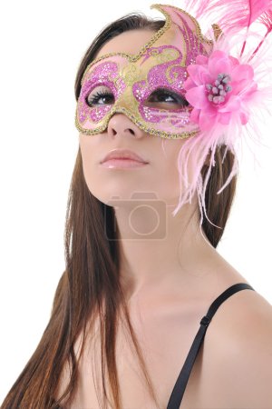 Woman with mask isolated on white